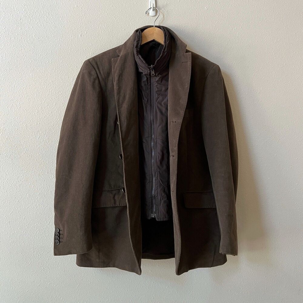 Boggi Milano Men's 40 Brown Cotton Hybrid Blazer Jacket Removable Zip In Vest